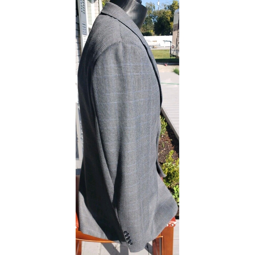 Club Room Men's Sport Coat Blazer 2 Button Gray Plaid Poly Blend 40R Blue Stripe - Picture 7 of 14